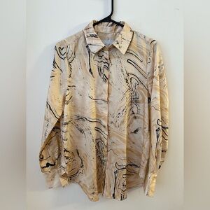 Primark Beige and Black Marble Button Down Shirt